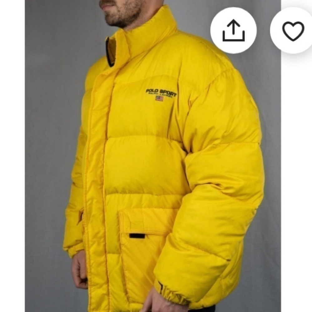 Ralph Lauren Polo Down Puffer Jacket S Bright Yellow Retro Logo Vintage 90’s Y2K